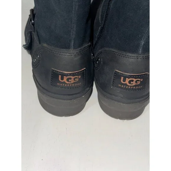 Ugg Womens Waterproof Black Leather Calf-High Boots With Buckles & Zippers Size - Picture 7 of 10